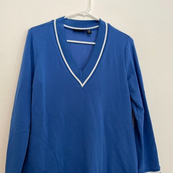 SUSAN GRAVER Brushed Back Knit V-Neck Tunic Blue Pullover Sweatshirt PETITE SP - Picture 3 of 13